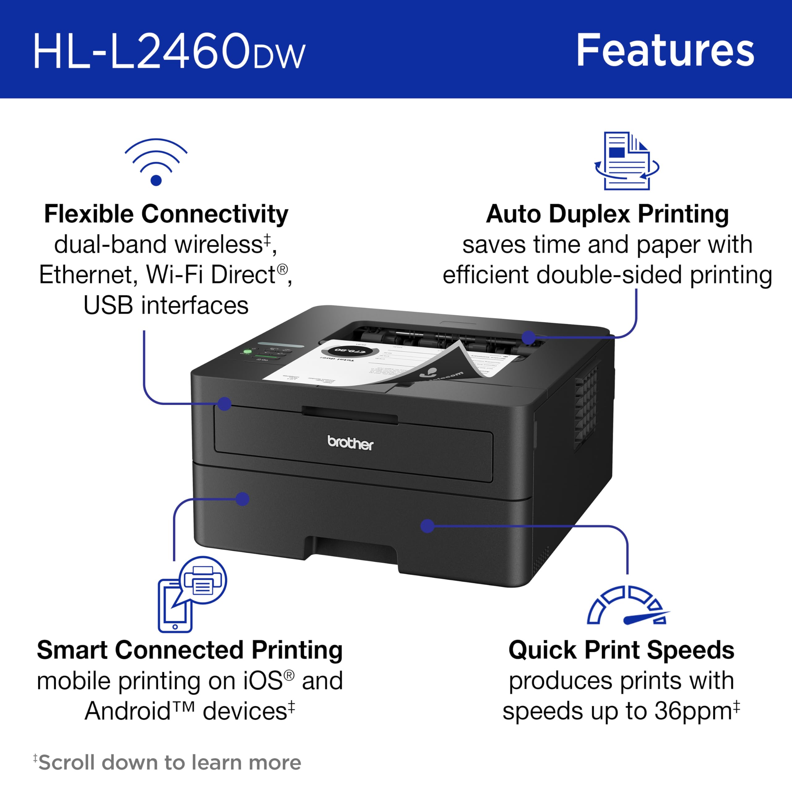 Brother HL-L2460DW Wireless Compact Monochrome Laser Printer detail