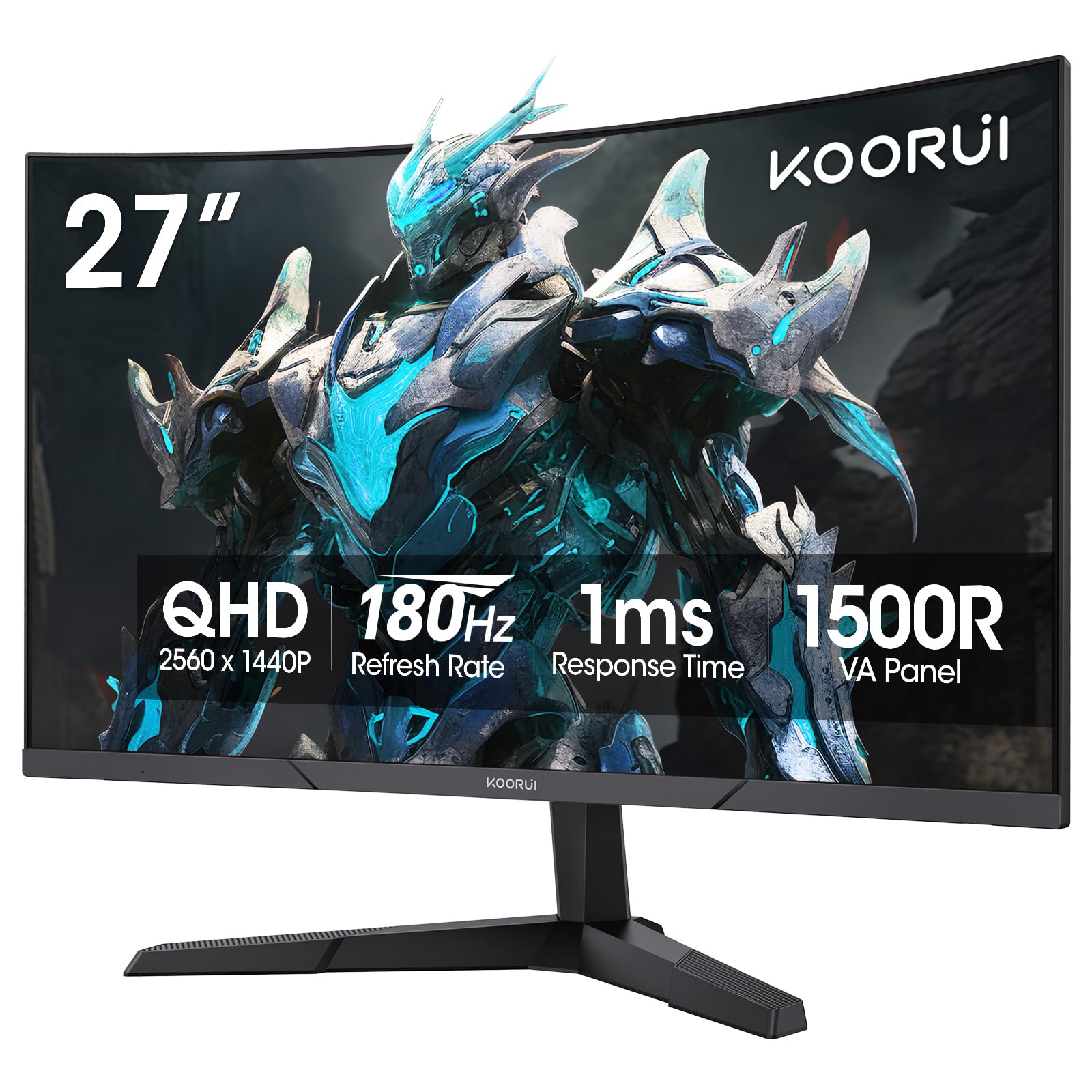 KOORUI 27 Inch Curved Gaming Monitor QHD (2560 x 1440) 180Hz, 1ms 1500R