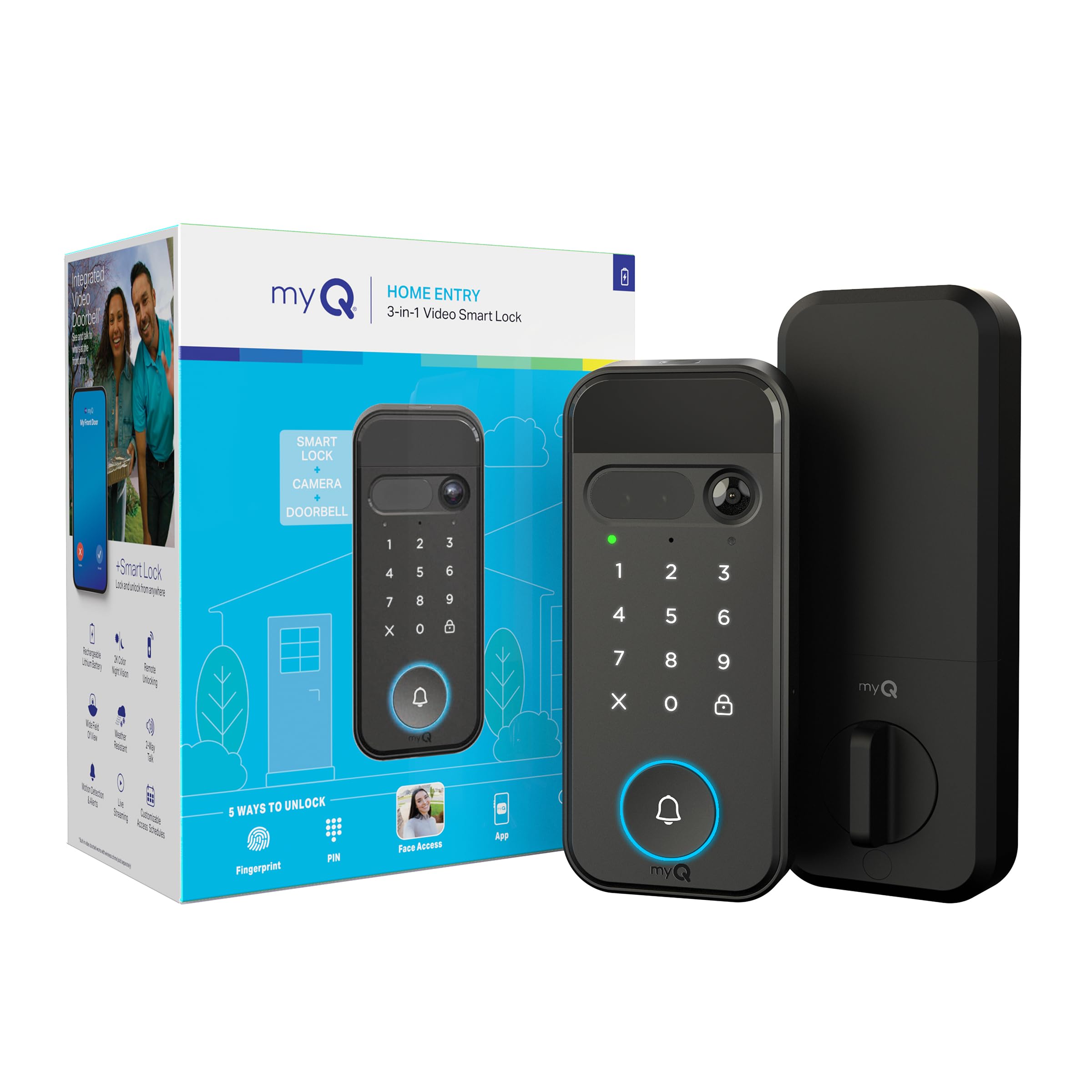 myQ Secure View™ 3-in-1 Smart Lock with 2K HDR Video Doorbell Camera, Face