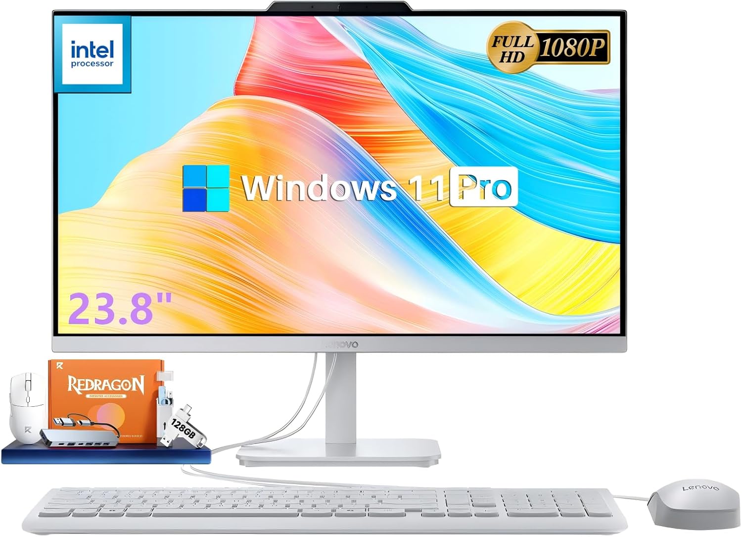 Lenovo A100 23.8" FHD All-in-One Desktop Computer, Intel N100 Processor, 16