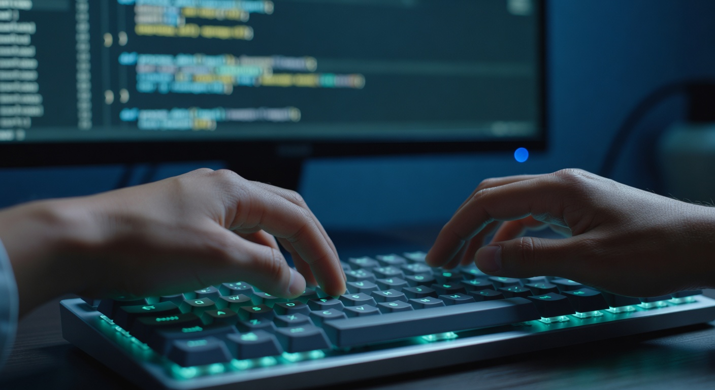 Developer workstation with code on screen