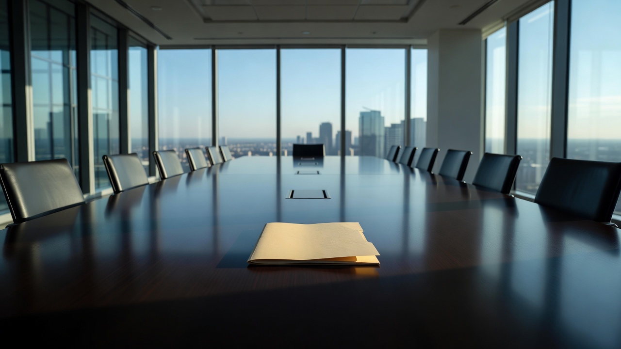 Over-the-shoulder medium shot of two executives' hands sliding a single bound term sheet document across a polished white marble conference table, bright natural daylight flooding through sheer curtains creating high-key exposure, shot on 50mm lens with crisp focus on the document edge and hands.